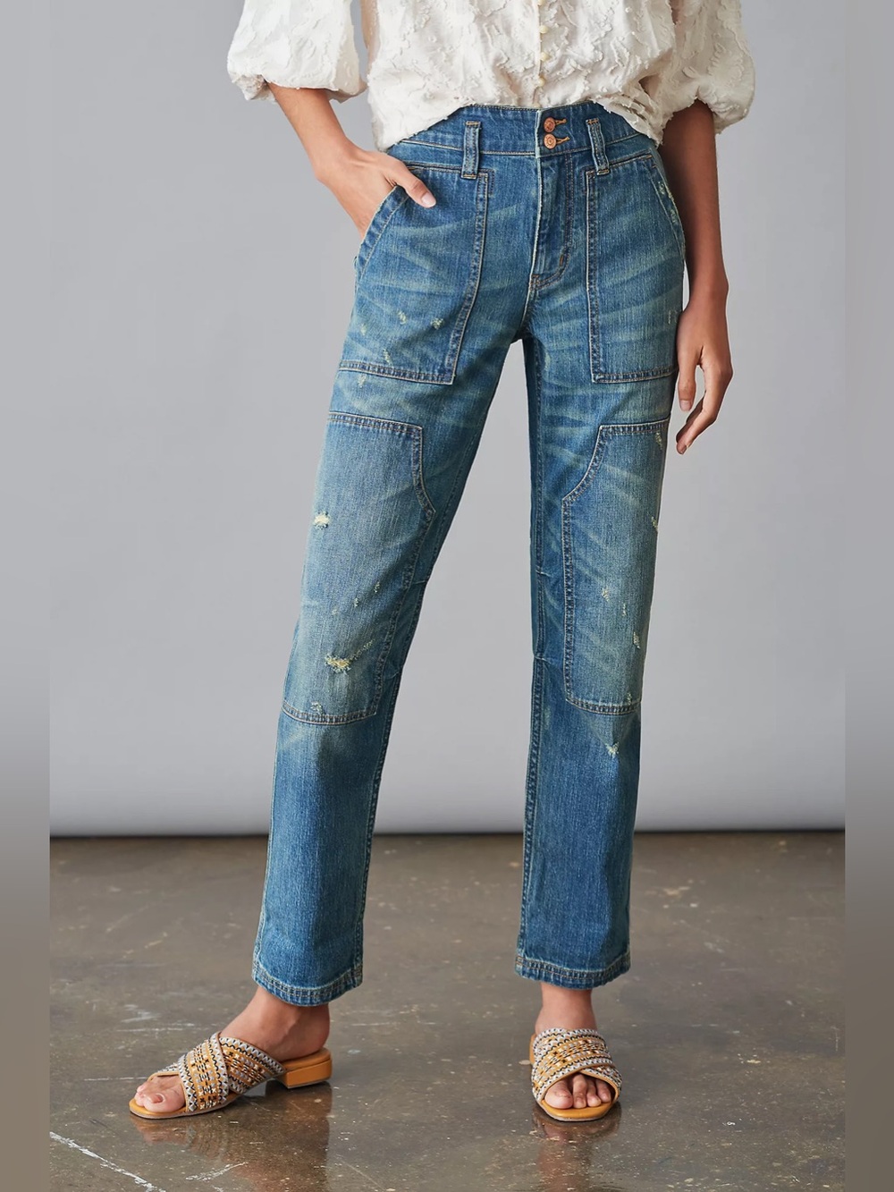 Anthropologie Pilcro The Wanderer Mid-rise Relaxed Distressed Utility Jeans (27)